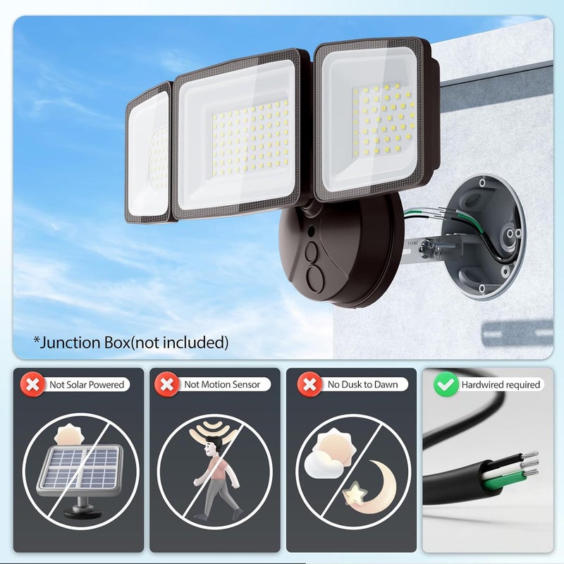 Onforu 130W Flood Lights Outdoor, 13000LM Brightness LED Light Outside, IP65 Waterproof LED Exterior Floodlight with 3 Adjustable Heads, 6500K White Outdoor Security Light for Yard Garage Eave - Image 2